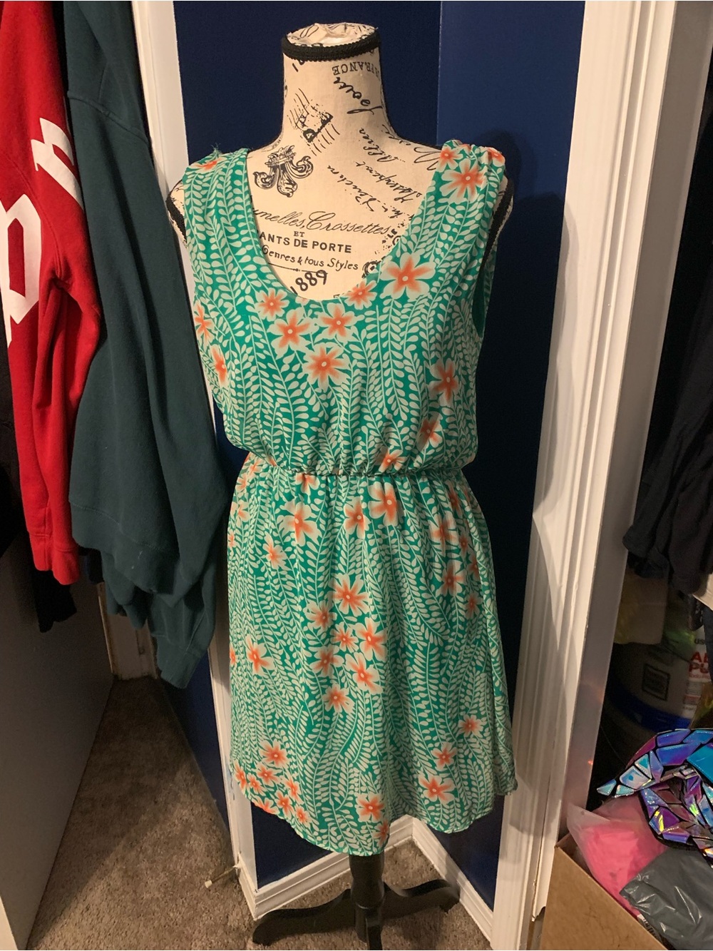 Papaya Teal Floral Sleeveless Mini Dress